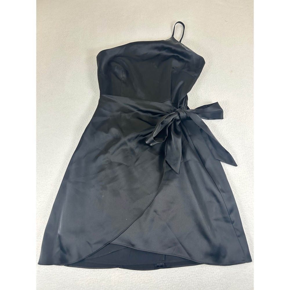 Bardot One Shoulder Dress‎ Women 6 Black Cocktail Satin Asymmetrical Bow